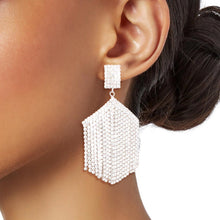 Load image into Gallery viewer, Silver Hexagon Rhinestone Fringe Earrings
