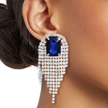 Load image into Gallery viewer, Navy Square Fringe Earrings
