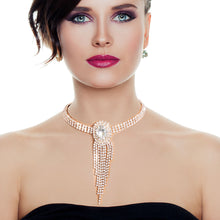 Load image into Gallery viewer, Gold Frame Fringe Rhinestone Choker
