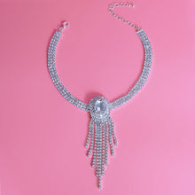 Load image into Gallery viewer, Silver Frame Fringe Rhinestone Choker
