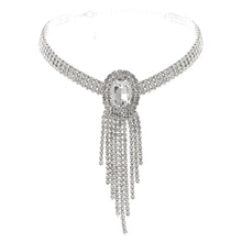 Load image into Gallery viewer, Silver Frame Fringe Rhinestone Choker
