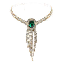 Load image into Gallery viewer, Green Frame Fringe Rhinestone Choker
