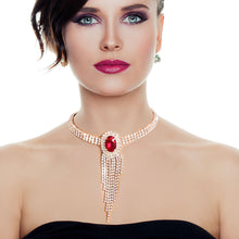 Load image into Gallery viewer, Red Frame Fringe Rhinestone Choker
