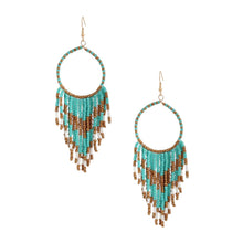 Load image into Gallery viewer, Turquoise and Gold Bead Fringe Circle Earrings
